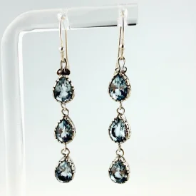 Sterling Silver Blue Topaz Triple Drop Dangle Earrings - 925