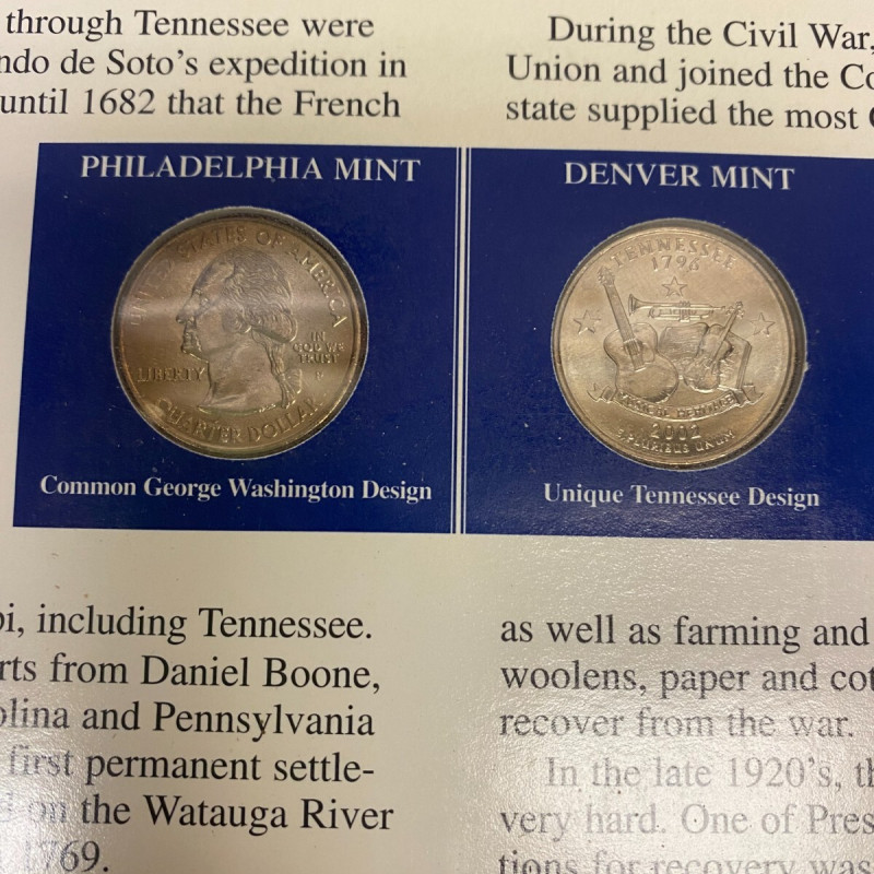 2002 Postal Commemorative Society Statehood Quarter/stamps Tennessee P & D