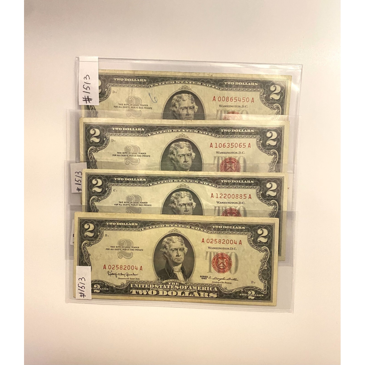 4 Banknotes 1963 Two Dollar Note Red Seal $2