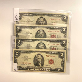 4 Banknotes 1963 Two Dollar Note Red Seal $2