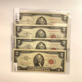4 Banknotes 1963 Two Dollar Note Red Seal $2