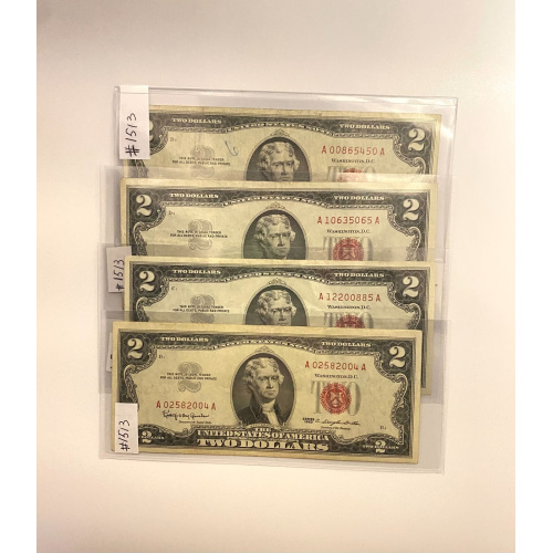 4 Banknotes 1963 Two Dollar Note Red Seal $2