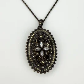 Judith Jack Sterling Silver Marcasite Oval Locket Pendant on Original Chain