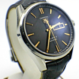 Tag Heuer Carrera Calibre 5 Day-Date Automatic Black Dial Leather 