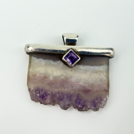 Amethyst Stalactite Raw Geode Druzy Sterling Silver 925 Handcrafted Pendant 1.5"