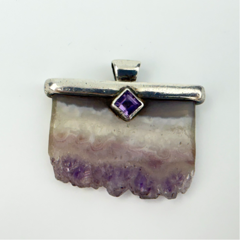 Amethyst Stalactite Raw Geode Druzy Sterling Silver 925 Handcrafted Pendant 1.5"