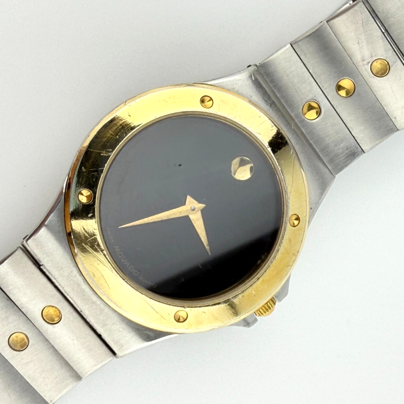 Movado Swiss Museum Classic Mens St. Steel Watch Gold tone Dots Two-Tone