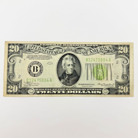 1934 $20 Federal Reserve Note Green Seal - Series B12475884A New York B District