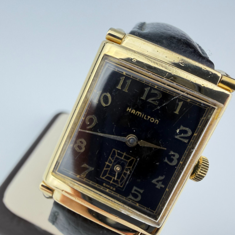 Hamilton Limited Edition No. 1791 Gold Rectangular Tank Watch Black Dial Swiss