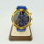 Guess Chronograph Gold Tone Watch Blue Silicone Strap Black Dial
