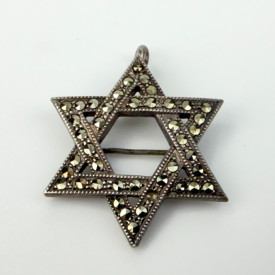 Vintage Cigned Theda Sterling Silver and Marcasite Star of David Pendant Brooch