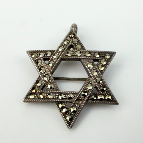 Vintage Cigned Theda Sterling Silver and Marcasite Star of David Pendant Brooch Vintage Cigned Theda Sterling Silver and Marcasite Star of David Pendant Brooch