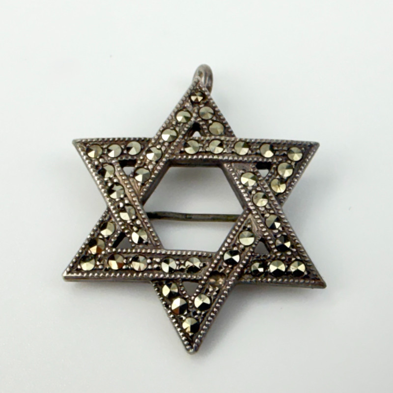 Vintage Cigned Theda Sterling Silver and Marcasite Star of David Pendant Brooch