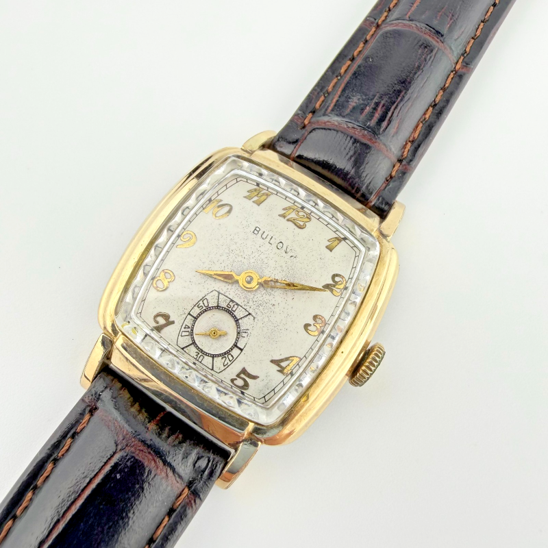 Vintage 1950s Bulova L6 Rectangular Gold Filled Gents Dress Watch Working