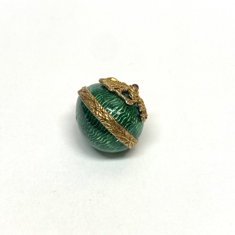 Antique Sterling Silver Enamel Egg shape green with gold designs