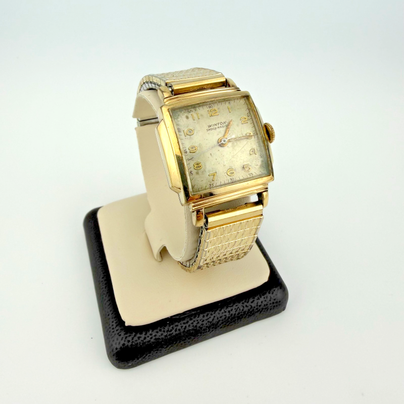 Vintage Winton Shock-Resist Rectangular Gold Filled Watch Mesh Bracelet Swiss