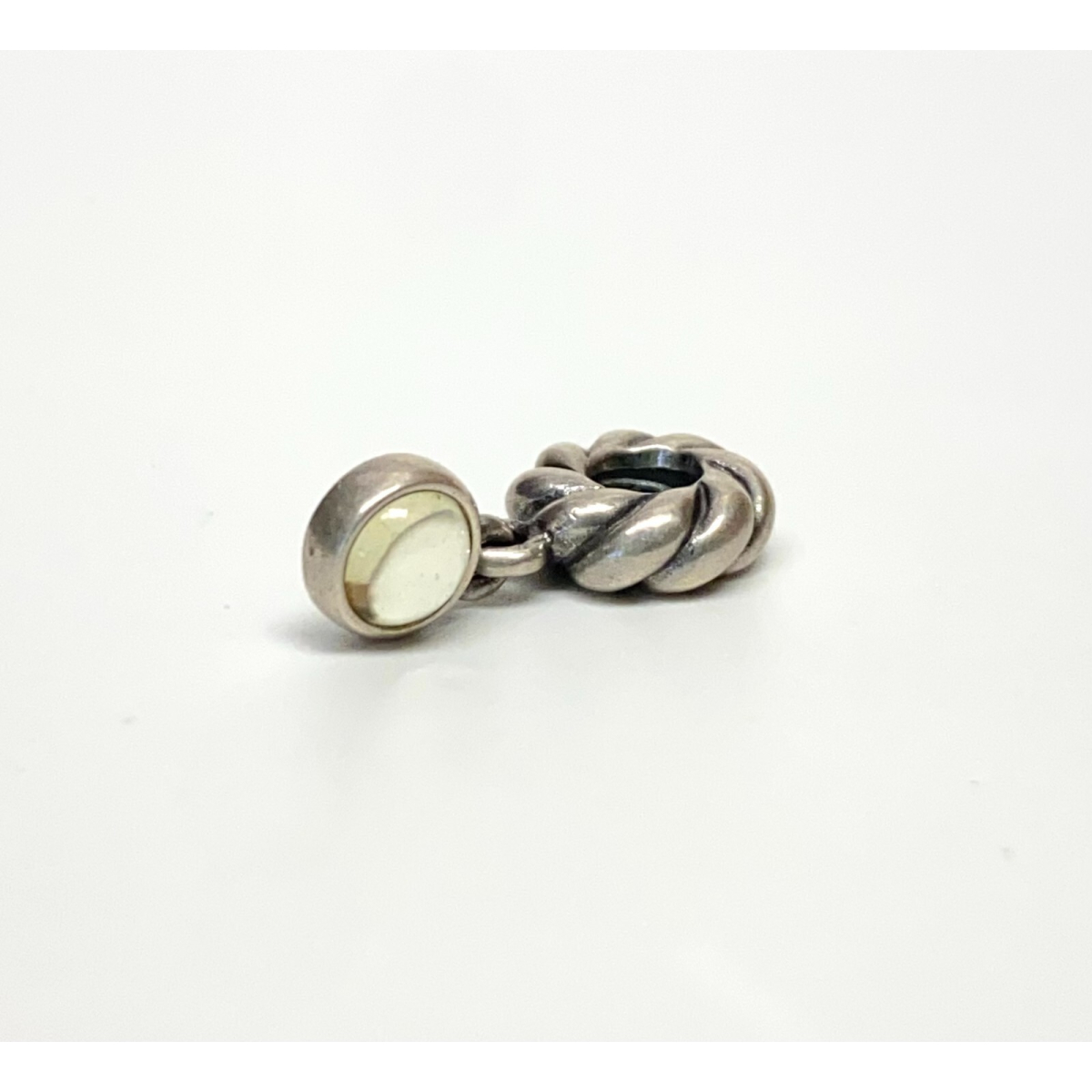Authentic Pandora Silver and Lime Quartz Dangle Disc Charm 790435LQ