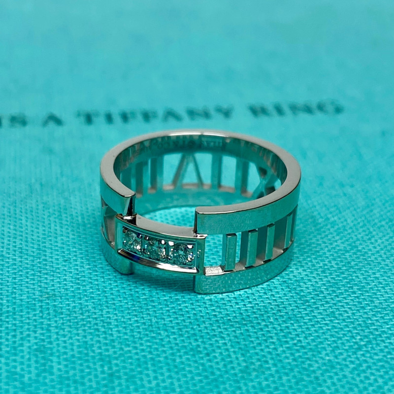Tiffany & Co. Atlas 18K White Gold Three Diamond Open Band Ring Size 6