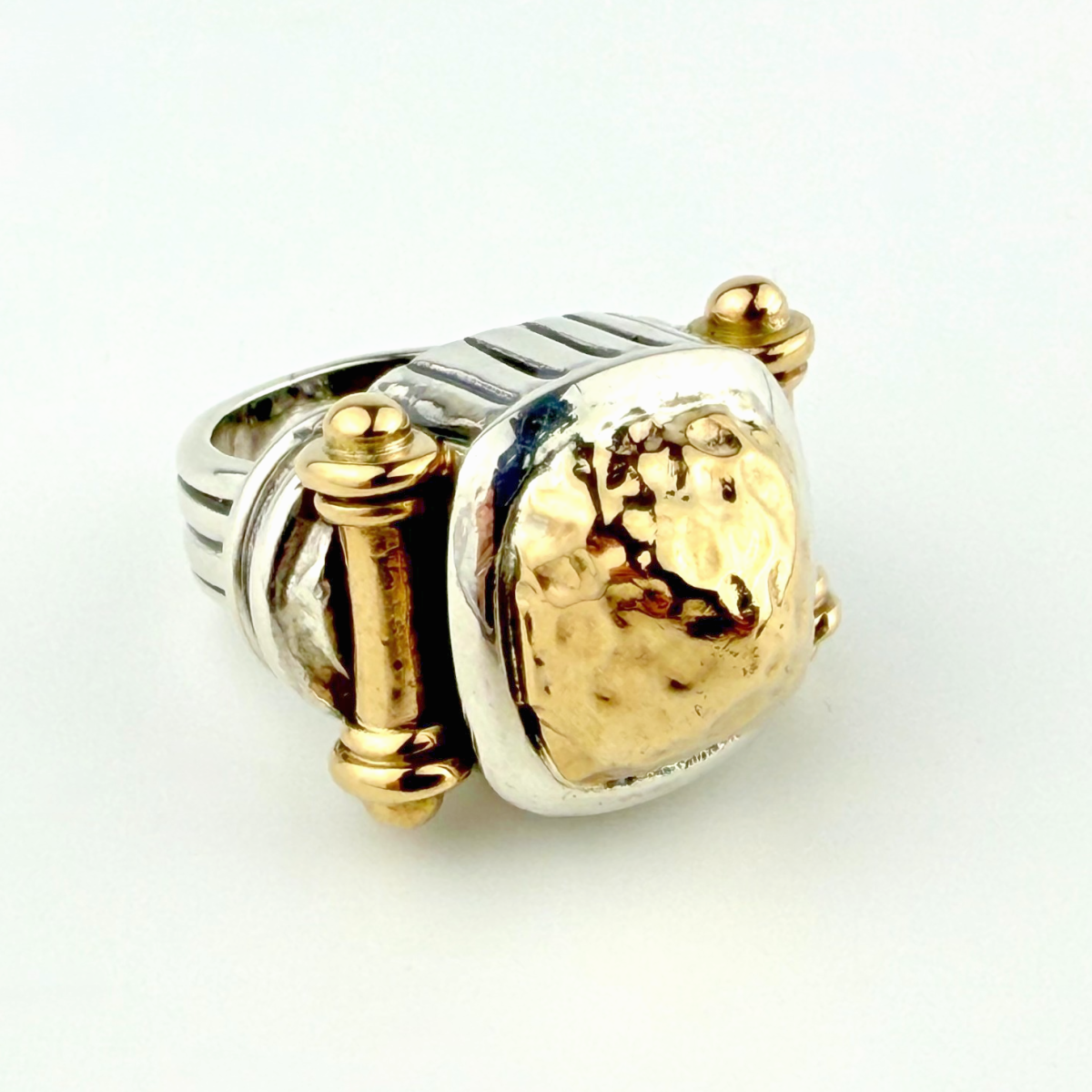 Dian Malouf Collectable Sterling Silver 14k Gold Drum Cocktail Ring Size 6