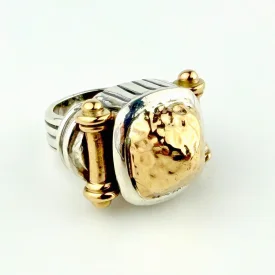 Dian Malouf Collectable Sterling Silver 14k Gold Drum Cocktail Ring Size 6