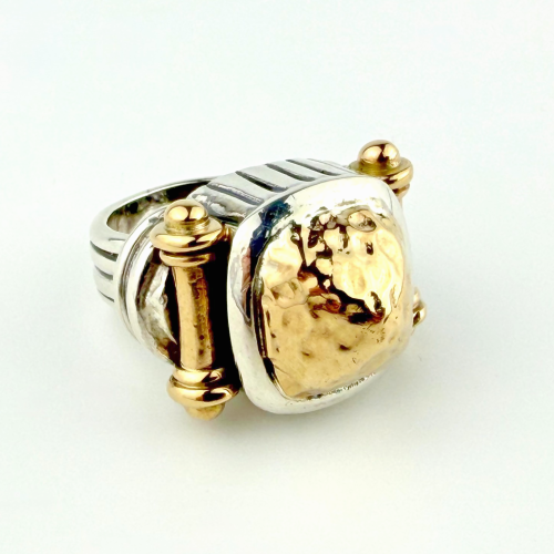 Dian Malouf Collectable Sterling Silver 14k Gold Drum Cocktail Ring Size 6 Dian Malouf Collectable Sterling Silver 14k Gold Drum Cocktail Ring Size 6