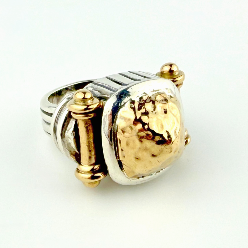 Dian Malouf Collectable Sterling Silver 14k Gold Drum Cocktail Ring Size 6