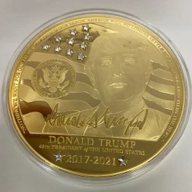 TRUMP-45th US PRES- JUMBO 100mm/ (4 inch) w/ SWAROVSKI CRYSTALS and w/COA