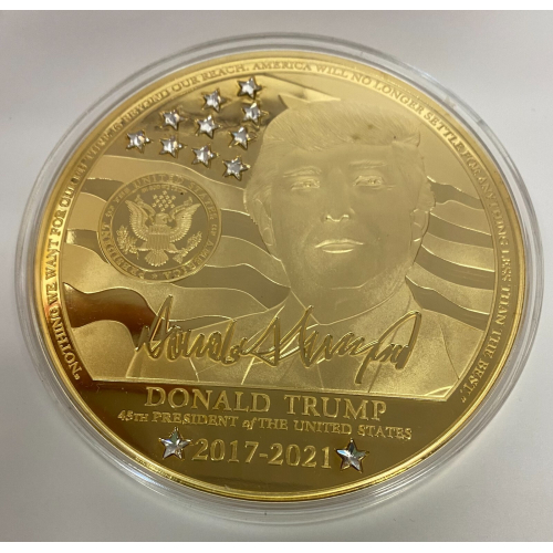 TRUMP-45th US PRES- JUMBO 100mm/ (4 inch) w/ SWAROVSKI CRYSTALS and w/COA TRUMP-45th US PRES- JUMBO 100mm/ (4 inch) w/ SWAROVSKI CRYSTALS and w/COA