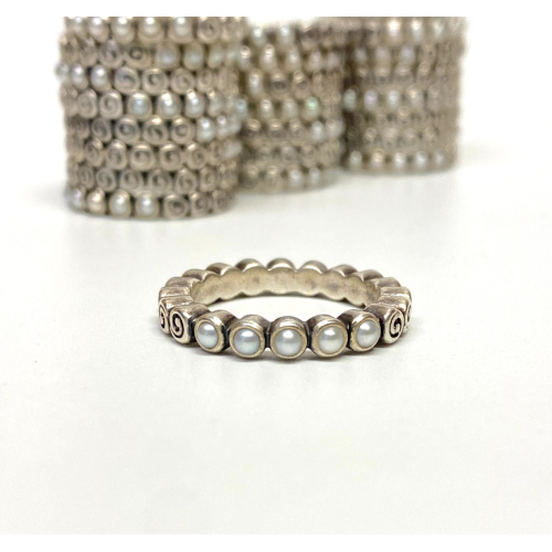 Pandora Silver Oceans Treasure Swirl And Pearl Ring Size 6.75 Authentic 190836P Pandora Silver Oceans Treasure Swirl And Pearl Ring Size 6.75 Authentic 190836P