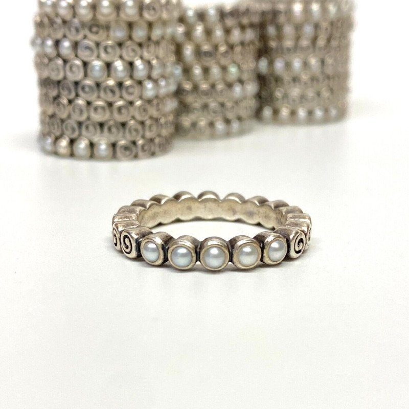 Pandora Silver Oceans Treasure Swirl And Pearl Ring Size 6.75 Authentic 190836P Pandora Silver Oceans Treasure Swirl And Pearl Ring Size 6.75 Authentic 190836P