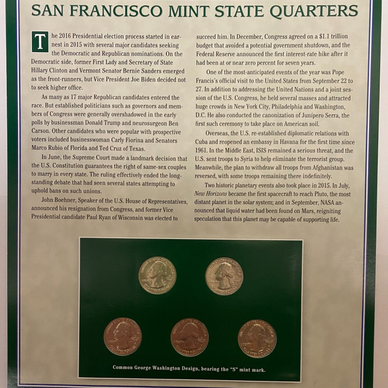 Limited-edition commemorative State Quarters, issued 2015. Brilliant condition