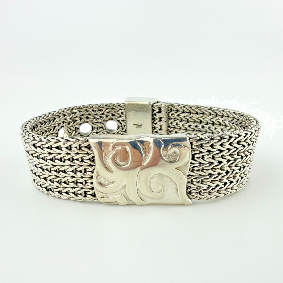 Rare Vintage John Hardy Silver Mesh Wide Buckle Women Bracelet 925 Woven Clasp