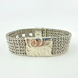 Rare Vintage John Hardy Silver Mesh Wide Buckle Women Bracelet 925 Woven Clasp