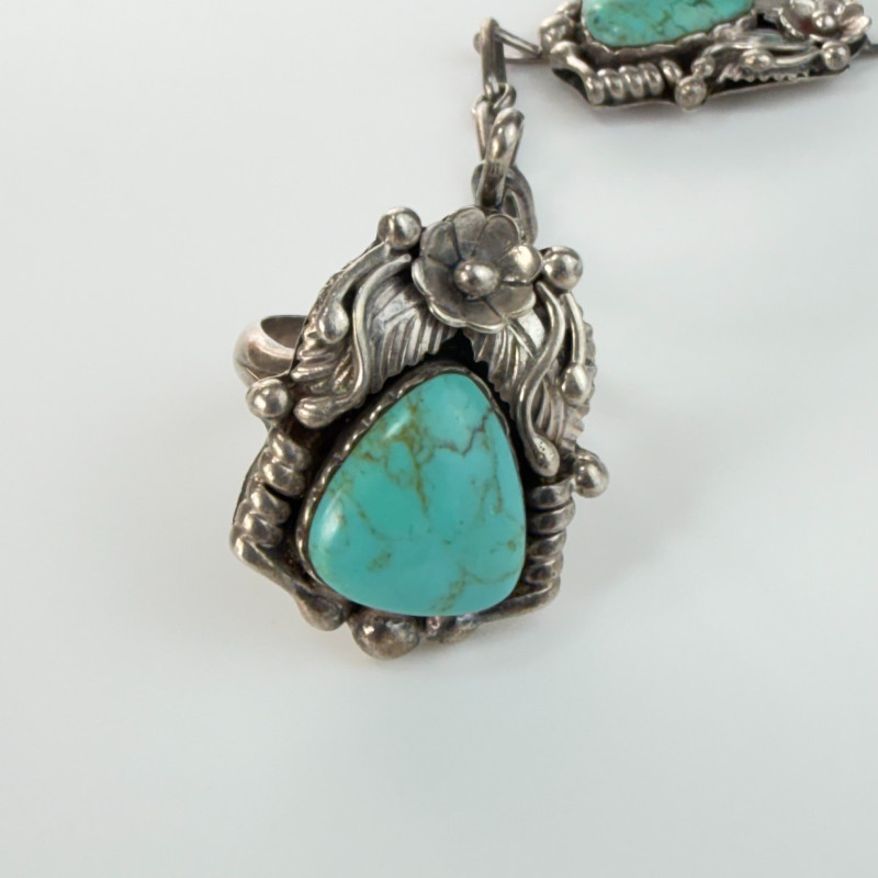 Antique Native American Blue Turquoise Cabs Bangle Slave Bracelet