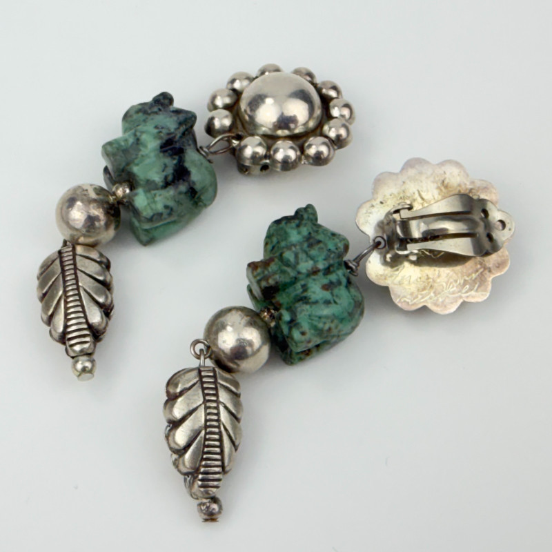 Rare Elephant Turquoise Stone Clip on Earrings Mexico TR-161