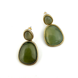 Vintage MONET Green Stone Gold Tone Earrings Dangle Drop