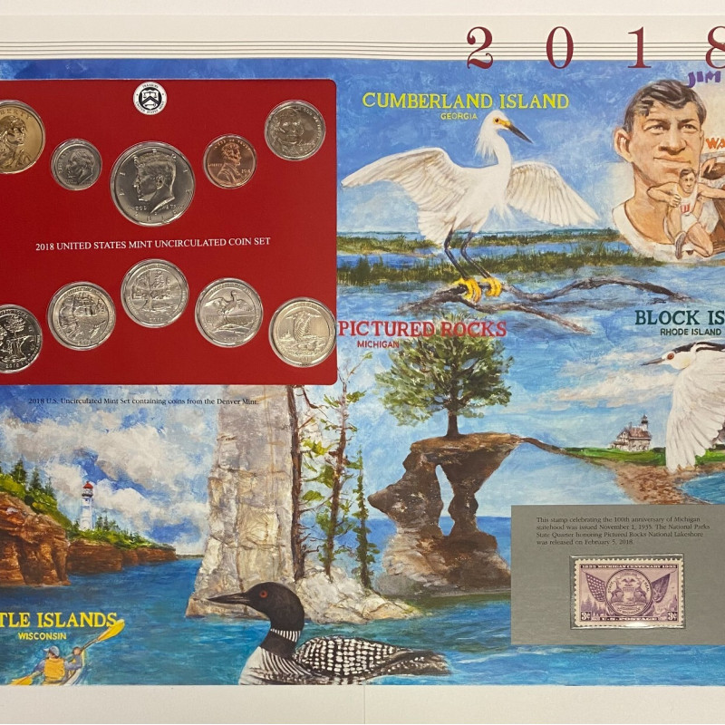 2018 D Denver Uncirculated Mint Set Postal Commemorative Society Coin & Stamps