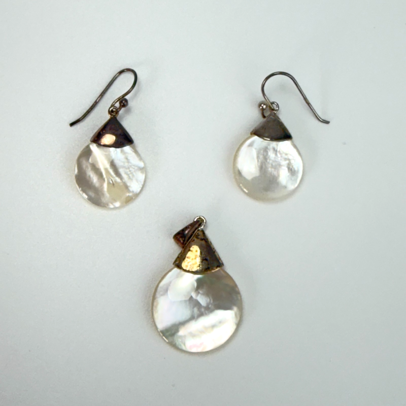 Mother of Pearl Petal Silver Bohemian Seth Earrings and Pendant