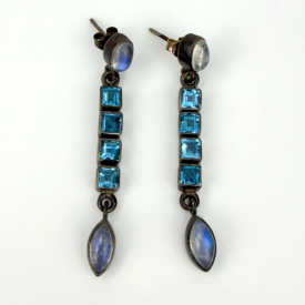 Nicky Butler NB Sterling Silver BLUE TOPAZ & MOONSTONE Dangling 925 Earrings