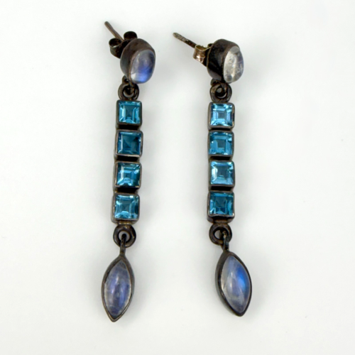 Nicky Butler NB Sterling Silver BLUE TOPAZ & MOONSTONE Dangling 925 Earrings Nicky Butler NB Sterling Silver BLUE TOPAZ & MOONSTONE Dangling 925 Earrings