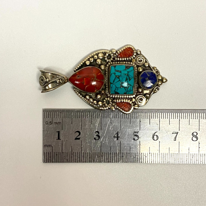 Old Brass Multicolor Stones Inserts Unique Pendant