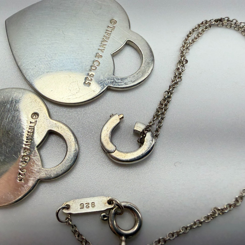 Authentic Tiffany & Co Notes I Love You Double Heart Pendant Silver Necklace 16”