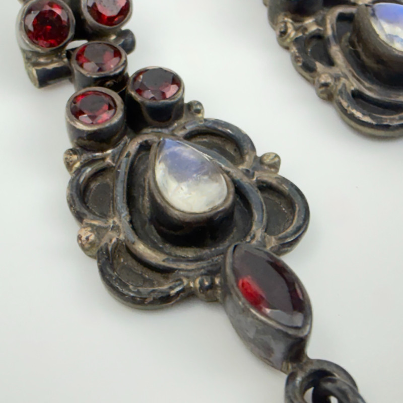 Nicky Butler India Sterling Silver 925 Moonstone & Garnet Dangle Earrings