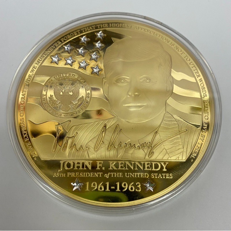John F. Kennedy Commemorative Coin layered in 24K Gold w/ COA John F. Kennedy Commemorative Coin layered in 24K Gold w/ COA
