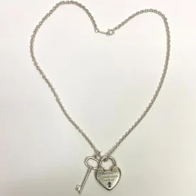Rare Tiffany & Co Silver Heart Arc Padlock Charm and Key Necklace, 16 Inches