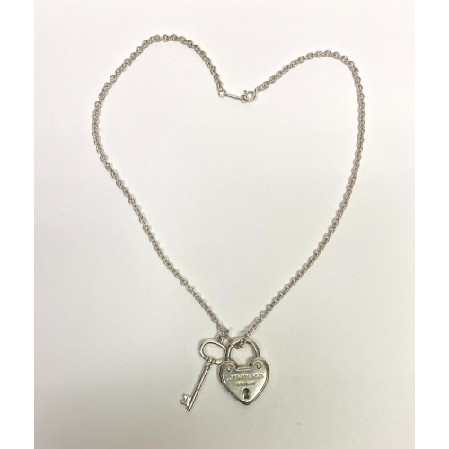 Rare Tiffany & Co Silver Heart Arc Padlock Charm and Key Necklace, 16 Inches Rare Tiffany & Co Silver Heart Arc Padlock Charm and Key Necklace, 16 Inches