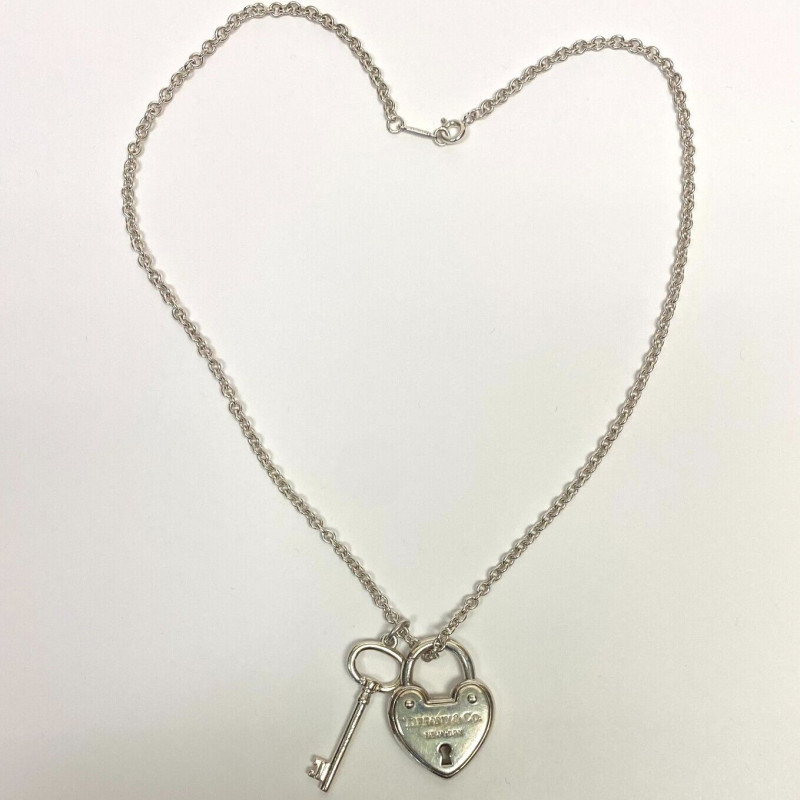 Rare Tiffany & Co Silver Heart Arc Padlock Charm and Key Necklace, 16 Inches Rare Tiffany & Co Silver Heart Arc Padlock Charm and Key Necklace, 16 Inches