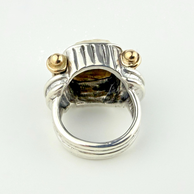 Dian Malouf Collectable Sterling Silver 14k Gold Drum Cocktail Ring Size 6