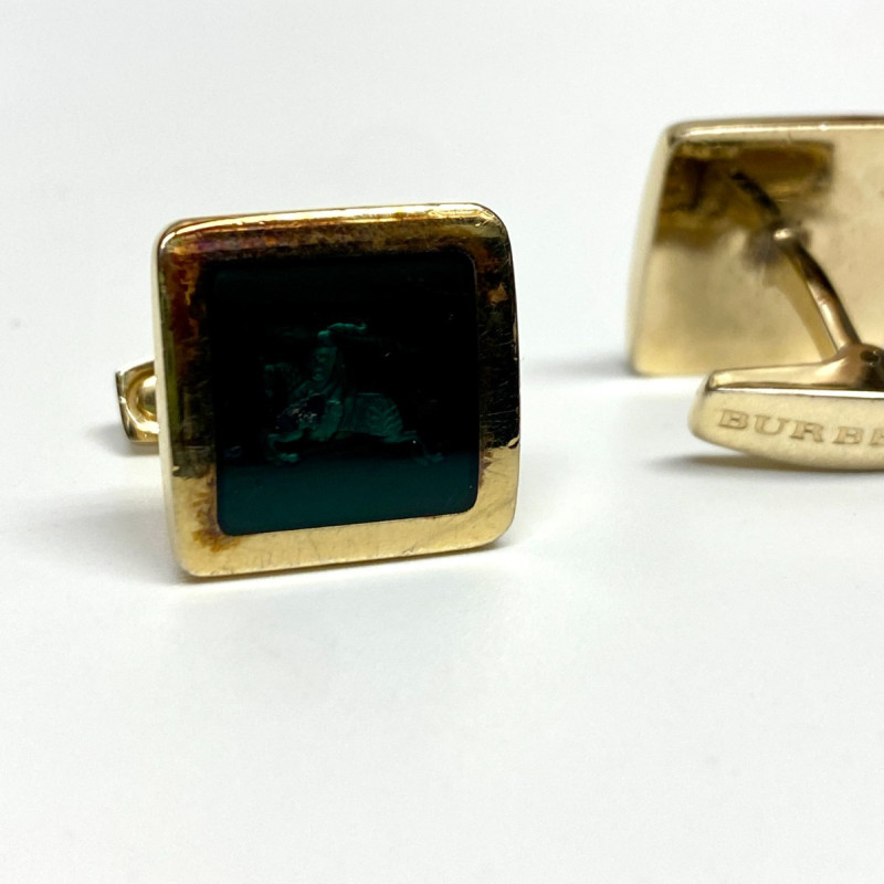 Incredible Authentic Burberry Gold Tone & Dark Grey Knight Horse Cufflinks