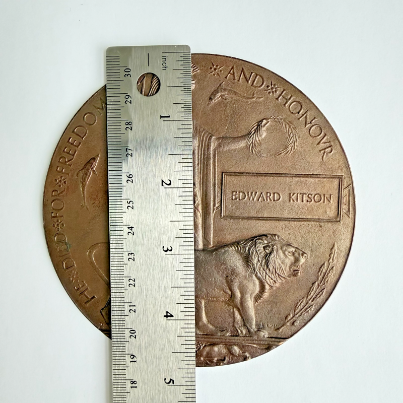 WW1 British Memorial Plaque "Dead Man's Penny" Edward Kitson - Named Bronze